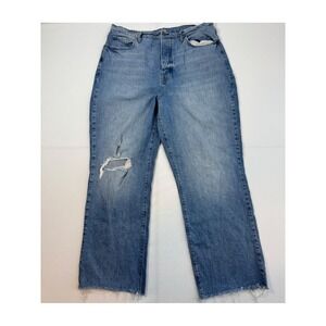 a.n.a Highest-Rise Vintage Straight Jeans Women 18T Blue Distressed Button Fly